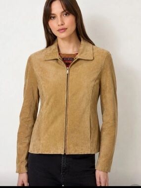 Guess Tan Leather Jacket for Women Vintage Y2K